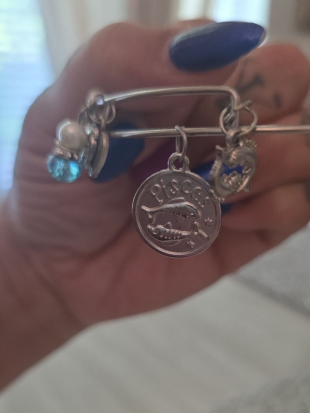 Pisces Silver Charm Bangle Bracelet - Sterling-Style Zodiac Jewelry